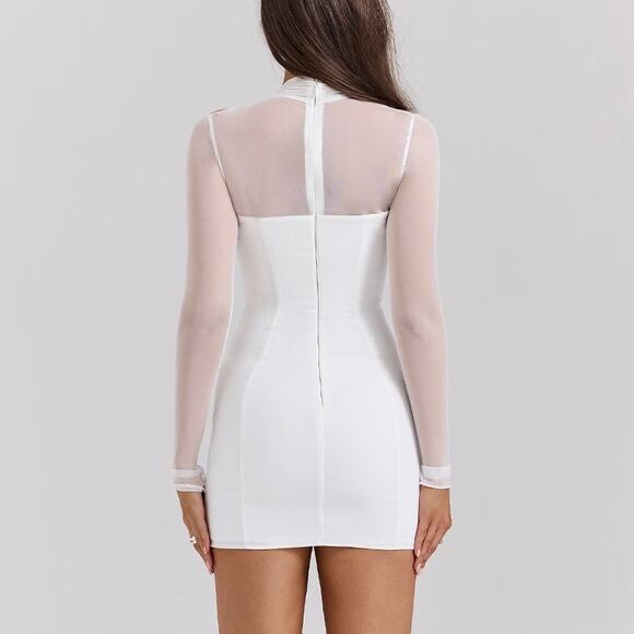 House of CB Holly White Plunge Mini Dress Size M Medium - Picture 2 of 7